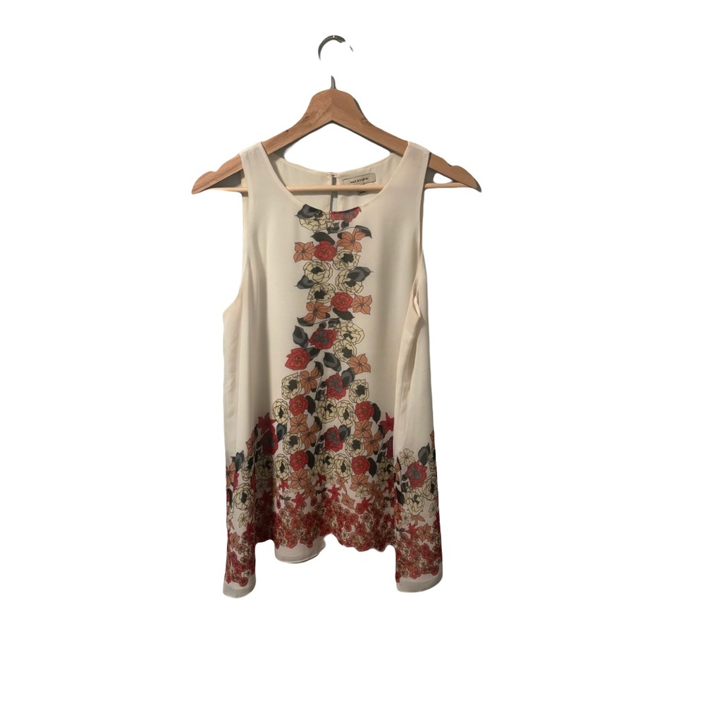 Floral Sleeveless Top - Cream and Red